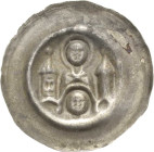Halberstadt - Bischöfliche Prägungen
Ludolf I. 1236-1241 Brakteat Brustbild des hl. Stephan zwischen zwei Türmen über Dreibogen, darunter Kopf BBB 20...