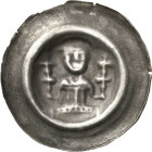 Halberstadt - Bischöfliche Prägungen
Ludolf I. 1236-1241 Brakteat Hüftbild des Hl. Stephan mit zwei Doppelkreuzstäben von vorn über Mauer BBB 20.07 u...