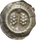Jena, Stadt
 Hohlpfennig um 1428. Zwei stehende, durch eine Ranke verbundene Weintrauben, dazwischen oben und unten je eine Rosette, (Rosette, Kreuz,...