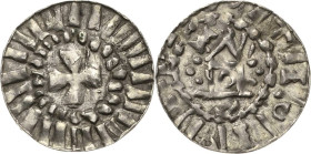 Magdeburg, Erzbistum
Anonym Denar (Sachsenpfennig) Imitativer Beischlag. Keilkreuz, Trugumschrift aus Keilen und Kugeln / Tempelfront mit Kreuz darin...
