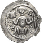 Mainz, Erzbistum
Adalbert von Saarbrücken 1111-1137 Brakteat Auf Bogen thronender Erzbischof hält Buch und Krummstab, rechts Ringel, links Kreuz und ...