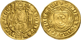 Mainz, Erzbistum
Adolf I. von Nassau 1373-1379 Goldgulden o.J. Höchst Thronender Bischof in gothischem Gestühl, ADOLPVS AREPS MOG / Mainzer Radschild...