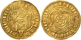 Mainz, Erzbistum
Konrad von Weinsberg 1390-1396 Goldgulden o.J. Bingen Thronender Bischof in gothischem Gestühl, darunter Wappen von Weinsberg, CONRA...
