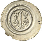 Nordhausen - Unter Pfandbesitz der Landgrafen von Thüringen
 Brakteat Von vorn thronendes Kaiserpaar mit je einem Zepter, dazwischen Kreuzstab auf Dr...