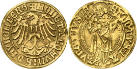 Nürnberg - Städtische Münzstätte
 Goldgulden o.J. Adler mit N auf der Brust / St. Laurentius halbrechts Kellner 5 Slg. Erlanger 90 var. Friedberg 180...