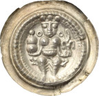 Saalfeld - Unter Pfandbesitz der Grafen von Schwarzburg
Friedrich II. von Hohenstaufen 1215-1250 Brakteat. Thronender König mit Doppelreichsapfel und...