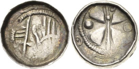 Sachsen, Sachsenpfennige 950 bis 1125
 Hochrandpfennig Hand mit Fahnenlanze / Keilkreuz mit kreuzendem Krummstab Kilger Sal F 1 Dannenberg 2182 Lesch...