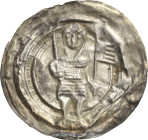 Sachsen, Haus Wettin, Brakteatenzeit
Meißnische Nebenlinien und Nachbarn um 1156-1221 Brakteat. Stehender Dynast mit Kettenhemd hält Schwert und Fahn...