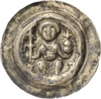 Sachsen, Haus Wettin, Brakteatenzeit
Dietrich der Bedrängte 1197-1221 Brakteat. Auf Bogen sitzender Markgraf hält Doppellilienzepter und Doppelreichs...