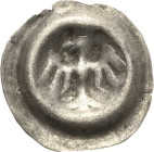 Schlesien-Oppeln
Bolko V. 1430-1460 Hohlpfennig um 1450. Adler im Strahlenkreis F. u. S. 798 Gumowski 398 Kopicki 8681 0.21 g. Selten. Sehr schön+
