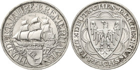 3 Reichsmark 1927 A Bremerhaven Jaeger 325 Fast prägefrisch