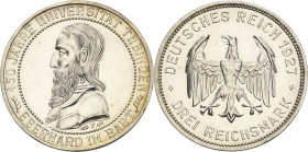 3 Reichsmark 1927 F Tübingen Jaeger 328 Vom polierten Stempel. Berieben, fast vorzüglich