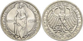 3 Reichsmark 1928 A Naumburg Jaeger 333 Avers kl. Kratzer, fast Stempelglanz/Stempelglanz