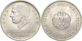 5 Reichsmark 1929 D Lessing Jaeger 336 Vorzüglich-Stempelglanz