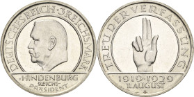 5 Reichsmark 1929 A Verfassung Jaeger 340 Vom polierten Stempel. Fast vorzüglich/vorzüglich-Stempelglanz