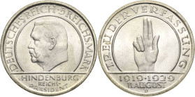 5 Reichsmark 1929 D Verfassung Jaeger 341 Kl. Kratzer, fast Stempelglanz