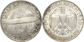 3 Reichsmark 1930 A Zeppelin Jaeger 342 Fast Stempelglanz