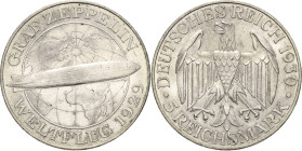 5 Reichsmark 1930 A Zeppelin Jaeger 343 Vorzüglich-Stempelglanz