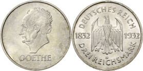 3 Reichsmark 1932 D Goethe Jaeger 350 Vorzüglich-Stempelglanz