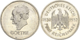 5 Reichsmark 1932 A Goethe Jaeger 351 Kl. Kratzer, Polierte Platte-