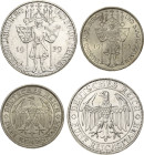 5 und 3 Reichsmark 1929 E Meißen Jaeger 338, 339 2 Stück. Fast vorzüglich-prägefrisch