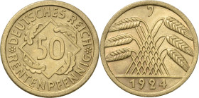 Kleinmünzen
 50 Rentenpfennig 1924 J Jaeger 310 Fast prägefrisch/prägefrisch