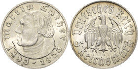 5 Reichsmark 1933 D Luther Jaeger 353 Fast Stempelglanz
