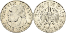 5 Reichsmark 1933 G Luther Jaeger 353 Fast vorzüglich
