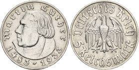 5 Reichsmark 1933 E Luther Jaeger 353 Fast vorzüglich/vorzüglich