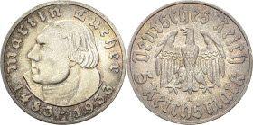 5 Reichsmark 1933 A Luther Jaeger 353 Feine Patina, fast Stempelglanz