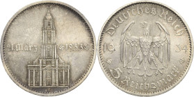 5 Reichsmark 1934 A Garnisonkirche mit Datum Jaeger 356 Vorzüglich-Stempelglanz