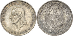 5 Reichsmark 1934 F Schiller Jaeger 359 Kl. Kratzer, vorzüglich