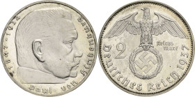 2 Reichsmark 1937 A Hindenburg Jaeger 366 Sehr selten in dieser Erhaltung. Polierte Platte