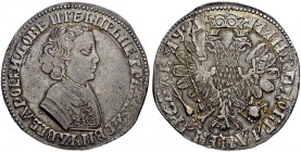 RUSSIAN EMPIRE AND FEDERATION. Peter I, 1682-1725. Rouble 1704, Kadashevsky Mint, MД. Overstruck on a Thaler of the United Netherlands from the first ...