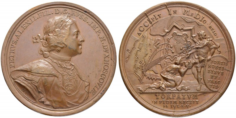 RUSSIAN EMPIRE AND FEDERATION. Peter I, 1682-1725. Bronze medal 1704. On the Cap...