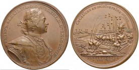 RUSSIAN EMPIRE AND FEDERATION. Peter I, 1682-1725. Bronze medal 1704. On the Capture of Narva. Dies by T. Ivanov. Laureate and armored bust to right i...