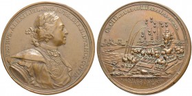 RUSSIAN EMPIRE AND FEDERATION. Peter I, 1682-1725. Bronze medal 1704. On the Capture of Narva. Dies by T. Ivanov. Laureate and armored bust to right i...
