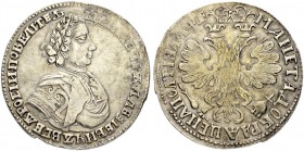 RUSSIAN EMPIRE AND FEDERATION. Peter I, 1682-1725. Poltina 1705, Kadashevsky Mint. 14.10 g. Bitkin 559 (R1). Diakov 200 (R2). Very rare, especially in...
