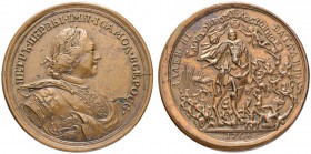 RUSSIAN EMPIRE AND FEDERATION. Peter I, 1682-1725. Bronze medal 1708. On the Battle of Leesno. Dies by T. Ivanov. Laureate and armored bust in mantle ...