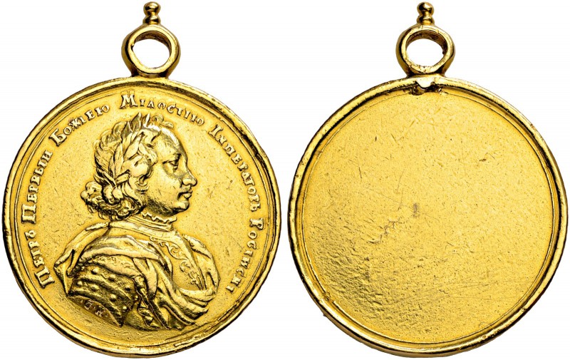 RUSSIAN EMPIRE AND FEDERATION. Peter I, 1682-1725. Gold medal n. d. (1706-1710)....