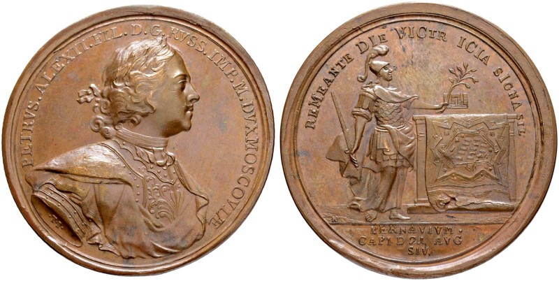 RUSSIAN EMPIRE AND FEDERATION. Peter I, 1682-1725. Bronze medal 1710. On the Cap...