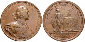 RUSSIAN EMPIRE AND FEDERATION. Peter I, 1682-1725. Bronze medal 1710. On the Capture of Pernau. Dieses by T. Ivanov and S. Yudin. Laureate and armored...