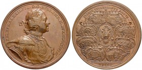 RUSSIAN EMPIRE AND FEDERATION. Peter I, 1682-1725. Bronze medal 1710. On the Military Successes. Dies by T. Ivanov. Laureate and armored bust to right...