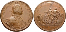 RUSSIAN EMPIRE AND FEDERATION. Peter I, 1682-1725. Bronze medal 1713. On the Landing of Russian Troops at Abo. Dies by T. Ivanov. Laureate and armored...