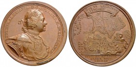 RUSSIAN EMPIRE AND FEDERATION. Peter I, 1682-1725. Bronze medal 1713. On the Battle near Pelkine River. Dieses by T. Ivanov and S. Yudin. Laureate and...