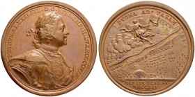RUSSIAN EMPIRE AND FEDERATION. Peter I, 1682-1725. Bronze medal 1714. On the Battle of Vasa. Dies by T. Ivanov. Laureate and armored bust to right in ...