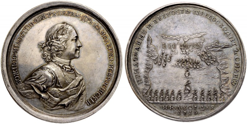 RUSSIAN EMPIRE AND FEDERATION. Peter I, 1682-1725. Silver medal 1714. On the Nav...