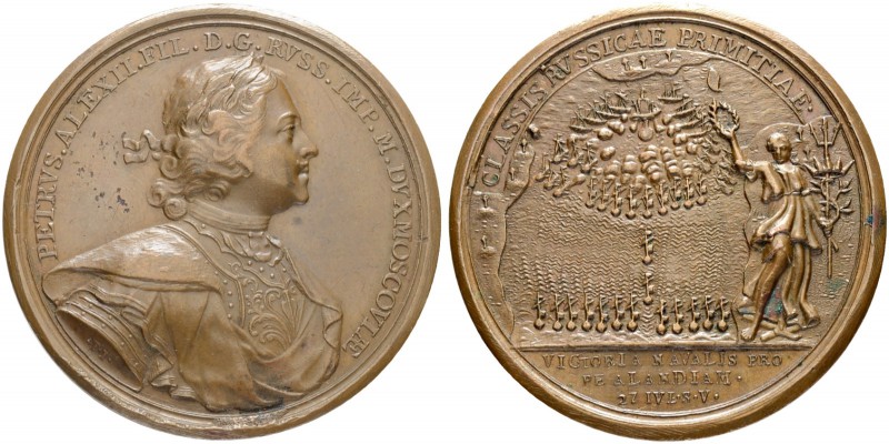 RUSSIAN EMPIRE AND FEDERATION. Peter I, 1682-1725. Bronze medal 1714. On the Nav...