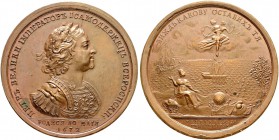 RUSSIAN EMPIRE AND FEDERATION. Peter I, 1682-1725. Bronze medal 1725. On the Death of Peter I. Dies by S. Yudin. Laureate bust wearing an antique armo...