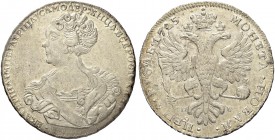 RUSSIAN EMPIRE AND FEDERATION. Catherine I, 1684-1727. Rouble 1725, St. Petersburg Mint. 28.62 g. Bitkin 127. Diakov 51. Dav. 1664. 3 roubles accordin...